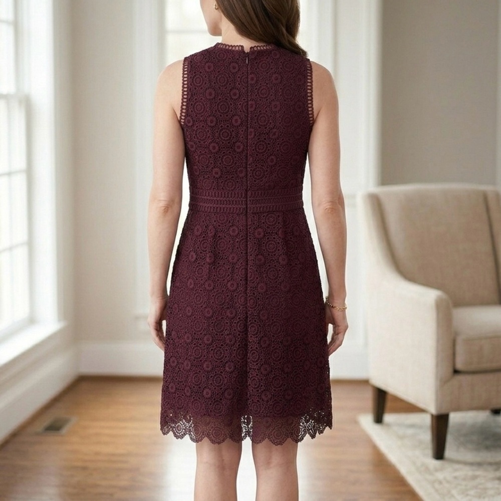 Ever New Melbourne Deep Plum Guipure Lace Sleeveless Dress - Size US 2 - Picture 4 of 10
